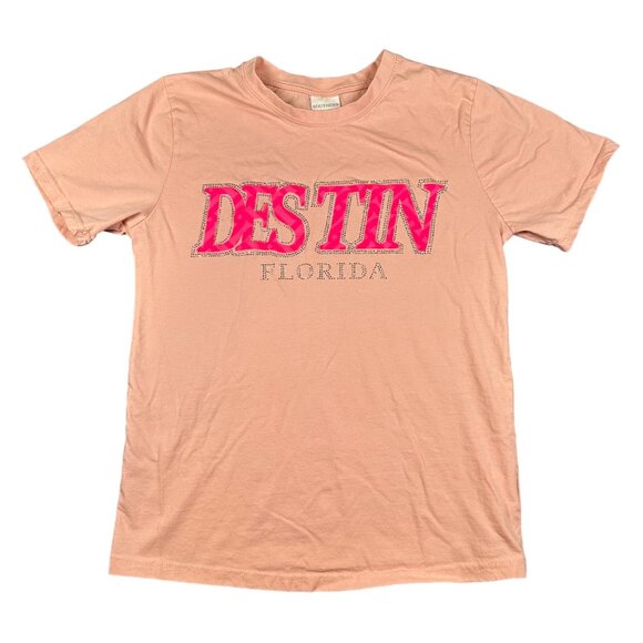 Southern Spirit Womens Small Pink Destin Florida Rhinestone Short Sleeve T-Shirt - Picture 1 of 7